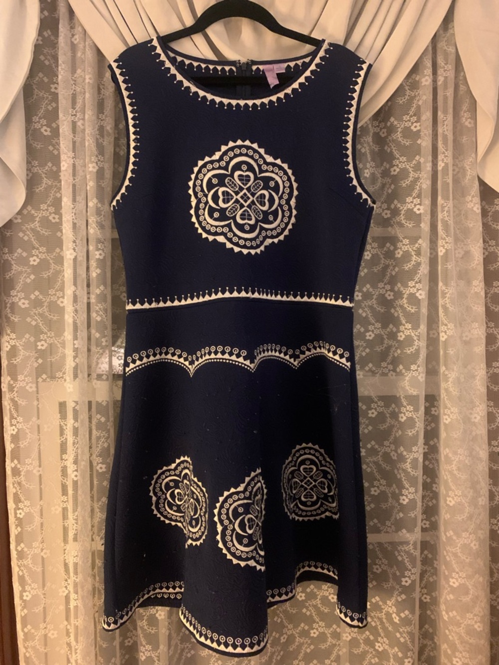 Alya Navy Blue and White Sleeveless Fit-and-Flare Dress